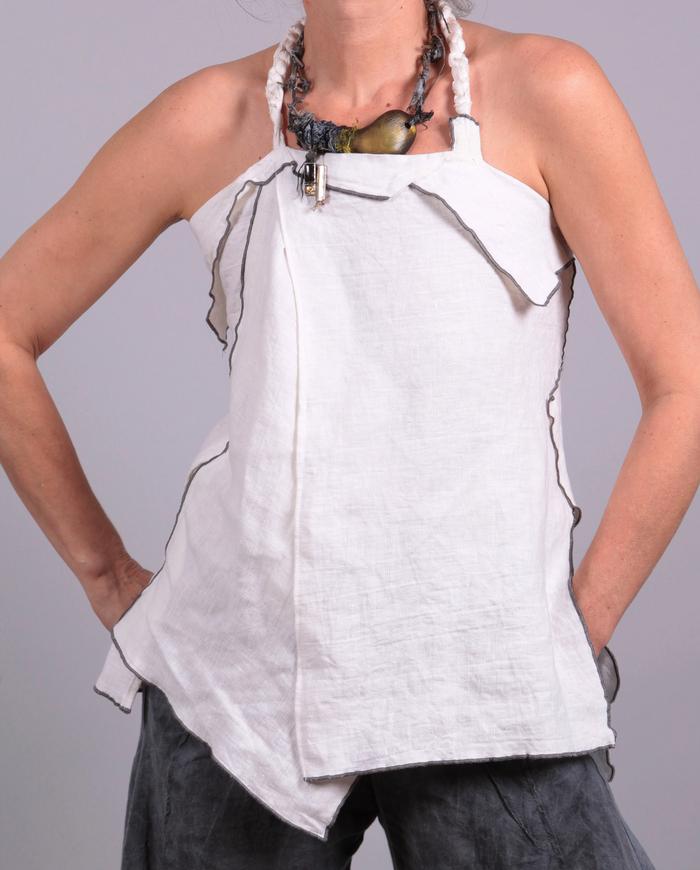 'the-feminine-me' open shoulder Belgian linen sculpted top