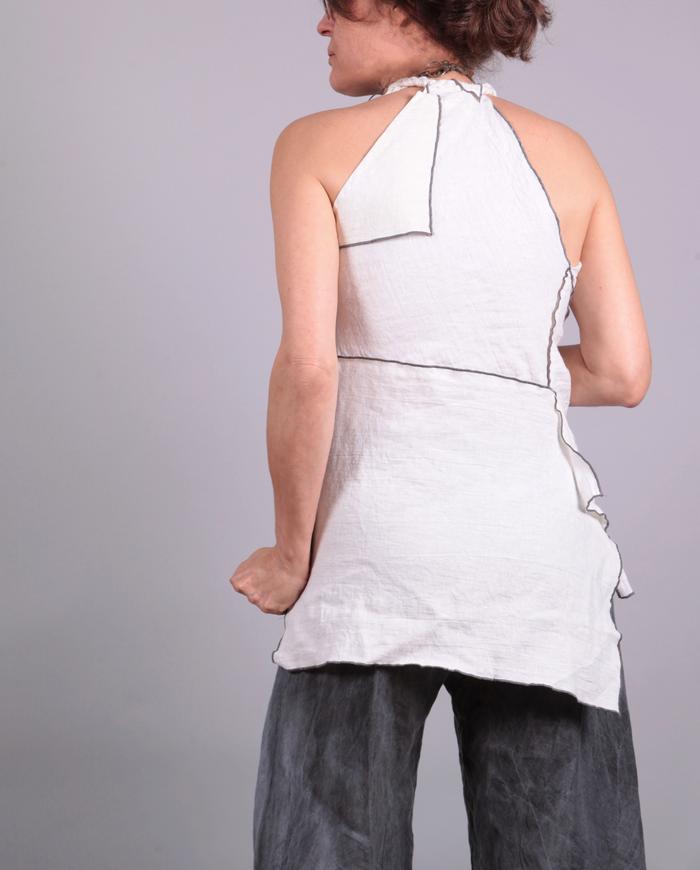 'the-feminine-me' open shoulder Belgian linen sculpted top