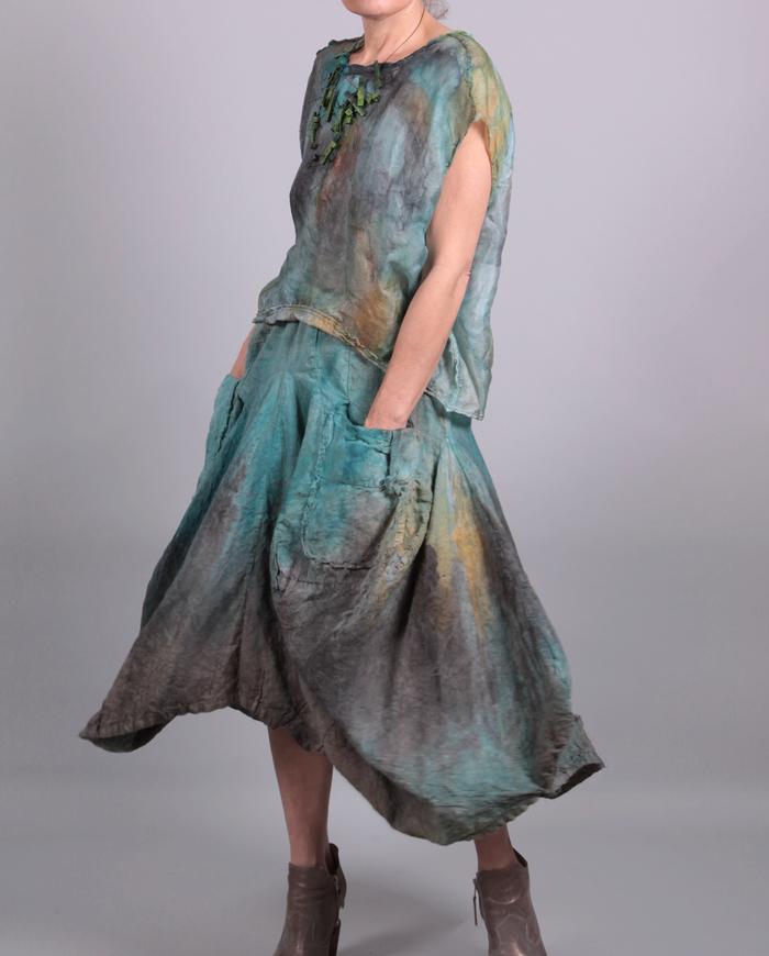 'si-fi sky' full sculptural summer-to-fall distressed textured skirt