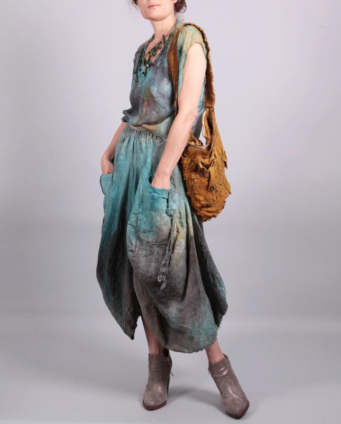 'si-fi sky' full sculptural summer-to-fall distressed textured skirt