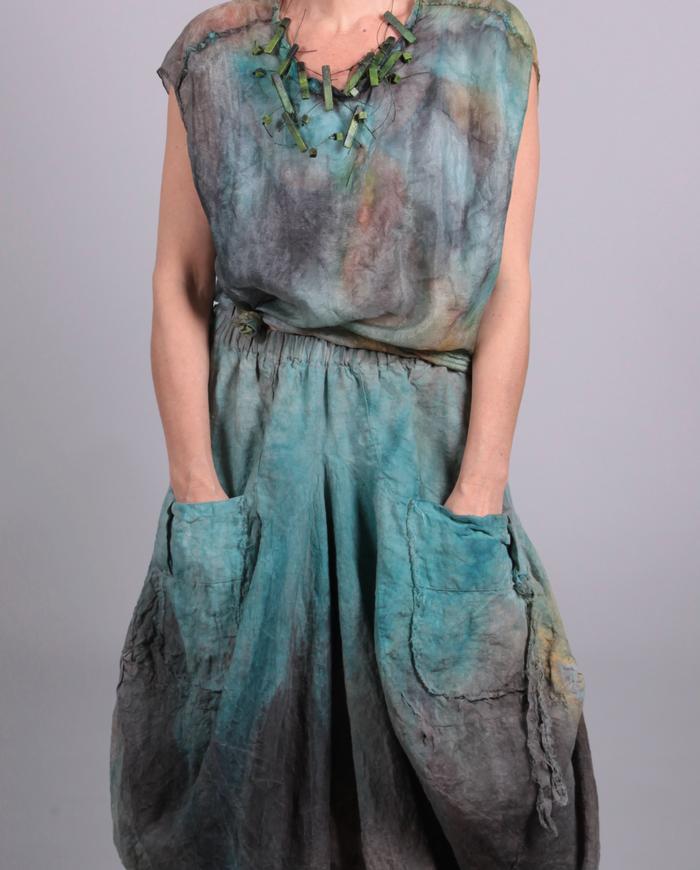 'si-fi sky' full sculptural summer-to-fall distressed textured skirt