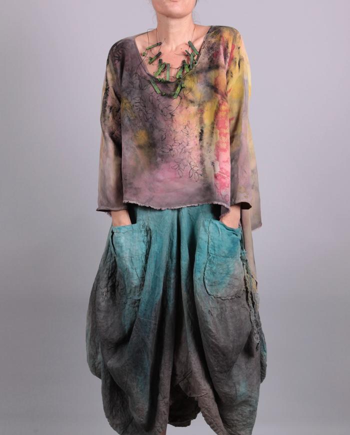 'si-fi sky' full sculptural summer-to-fall distressed textured skirt