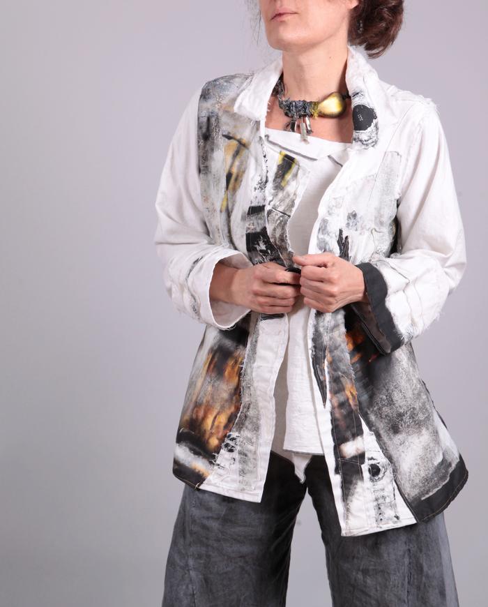 'summer soft' detailed white denim printed jacket