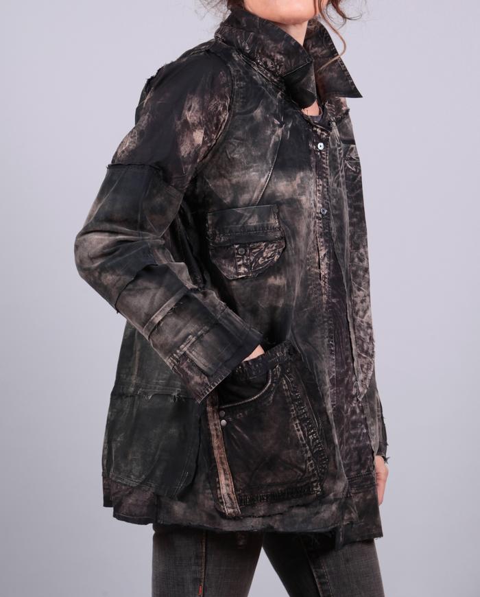 'big city walk' distressed button-down jacket/button-down 