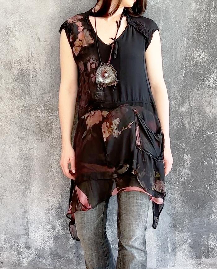 'secret garden' layered silk floral tunic/top