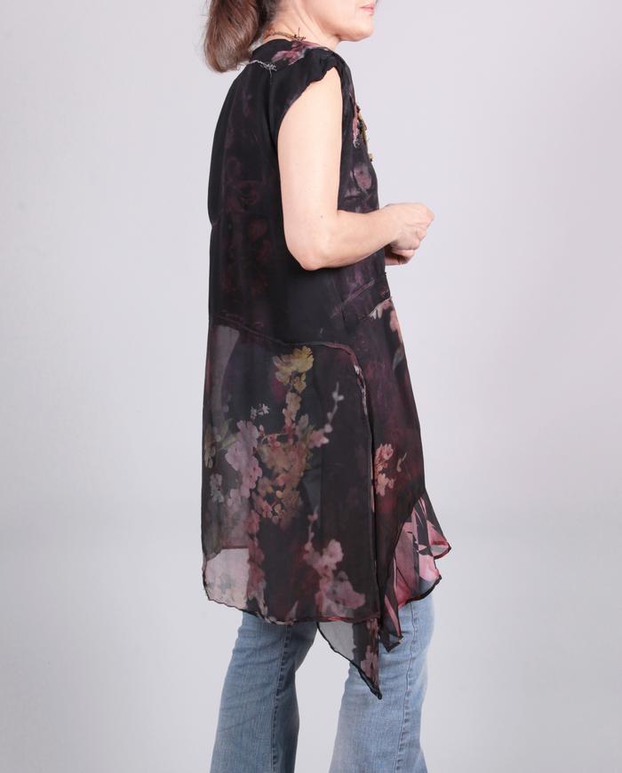 'secret garden' layered silk floral tunic/top