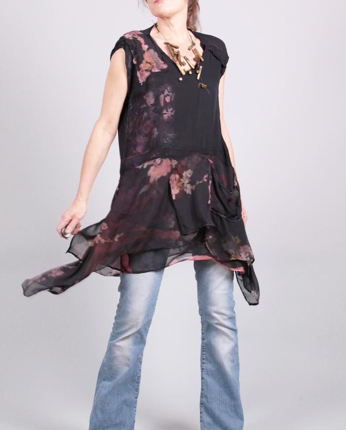 'secret garden' layered silk floral tunic/top