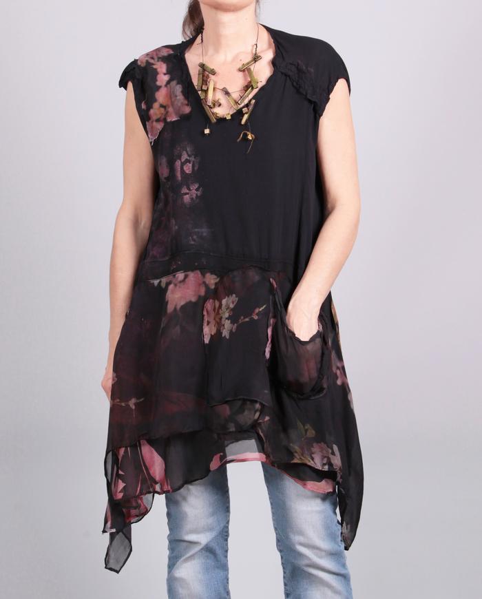 'secret garden' layered silk floral tunic/top