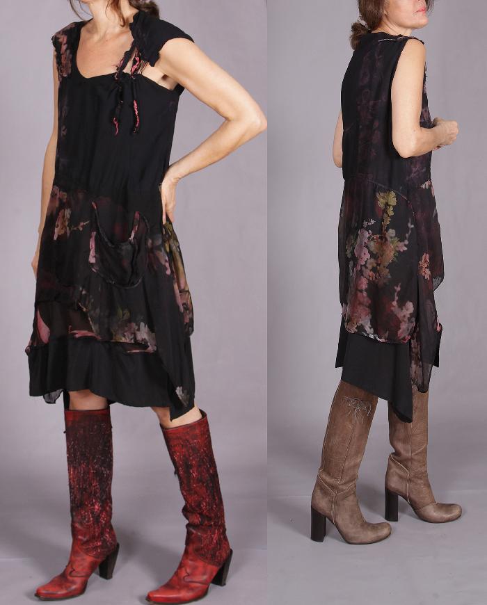 'a secret garden' layered silk floral dress/tunic