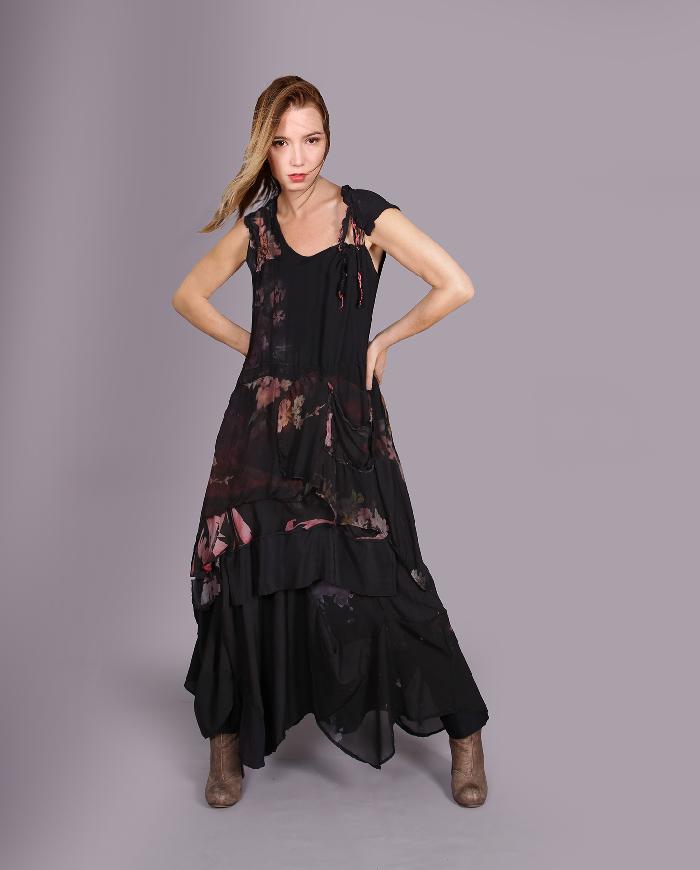 'a secret garden' layered silk floral dress/tunic