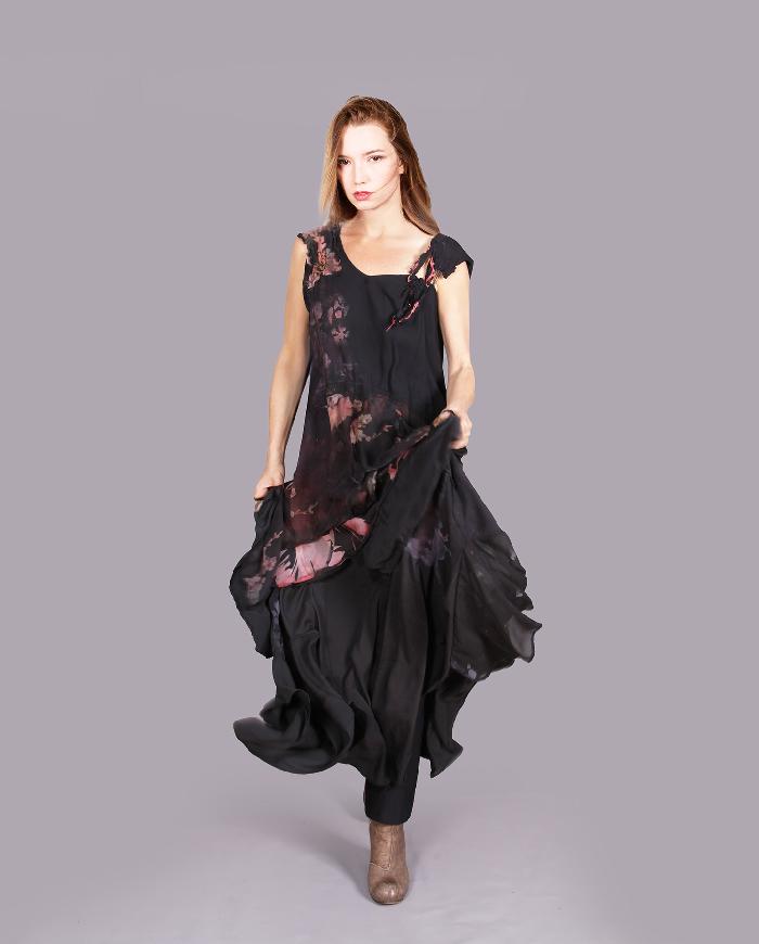 'a secret garden' layered silk floral dress/tunic