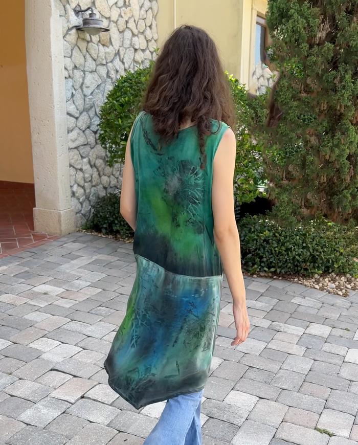 'forest whispers' hand-painted boho silk art tunic