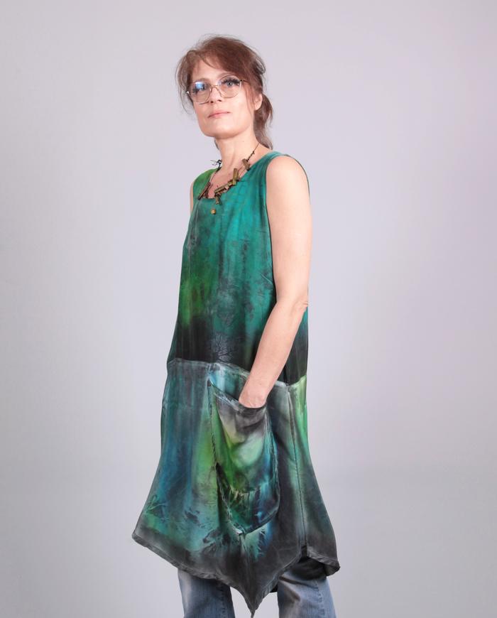 'forest whispers' hand-painted boho silk art tunic