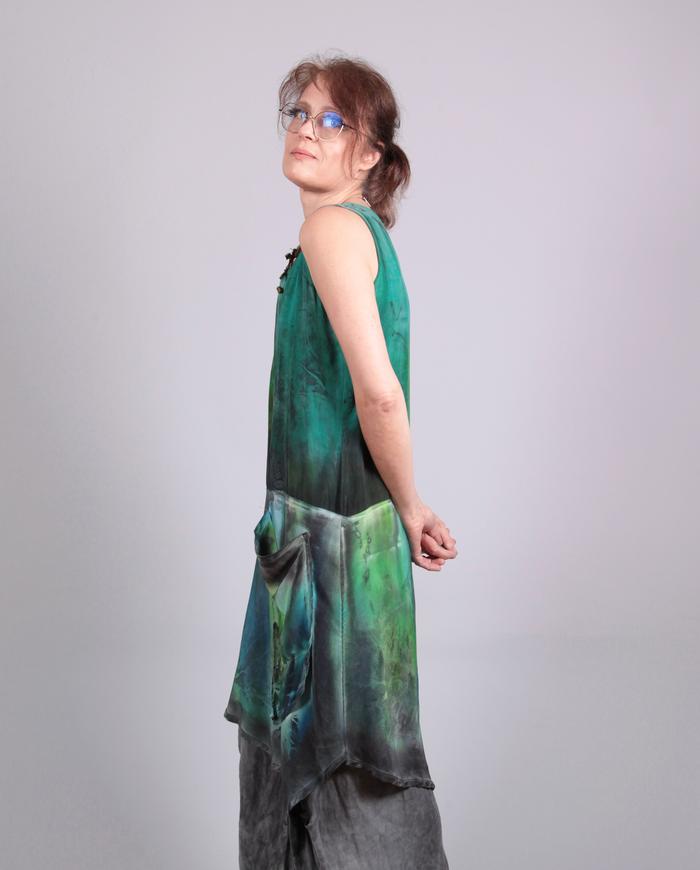 'forest whispers' hand-painted boho silk art tunic