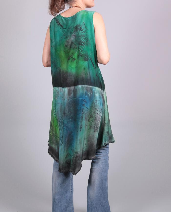 'forest whispers' hand-painted boho silk art tunic