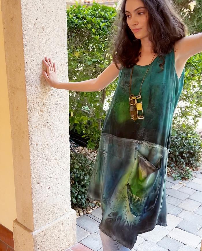 'forest whispers' hand-painted boho silk art tunic