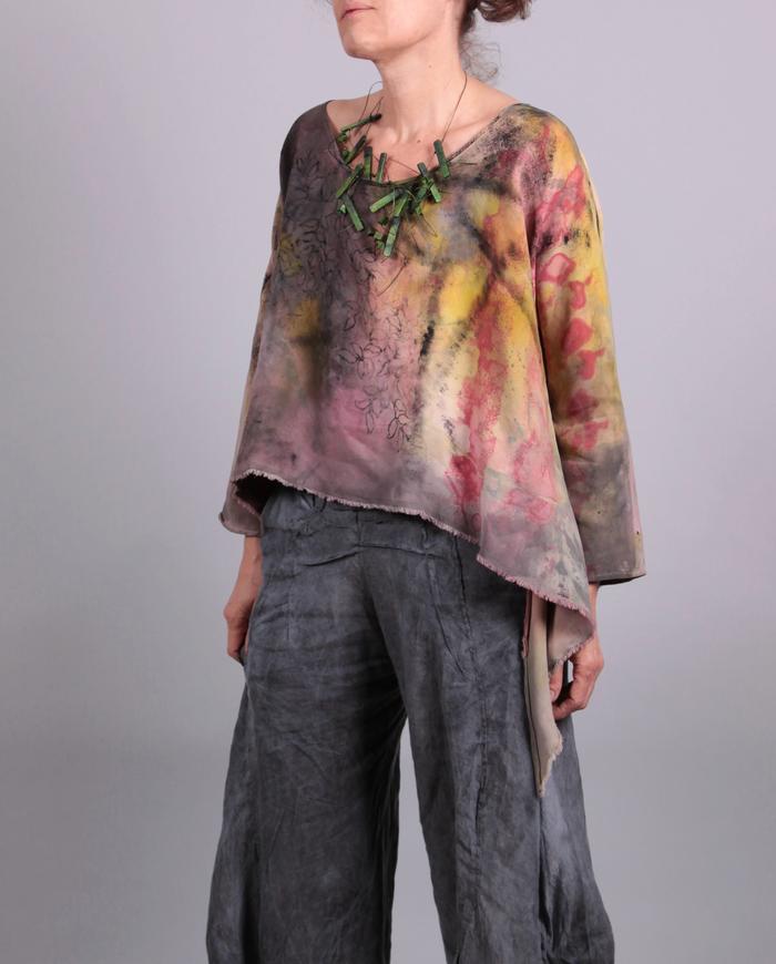 'life is easy' loose-fitting layering silk crepe top