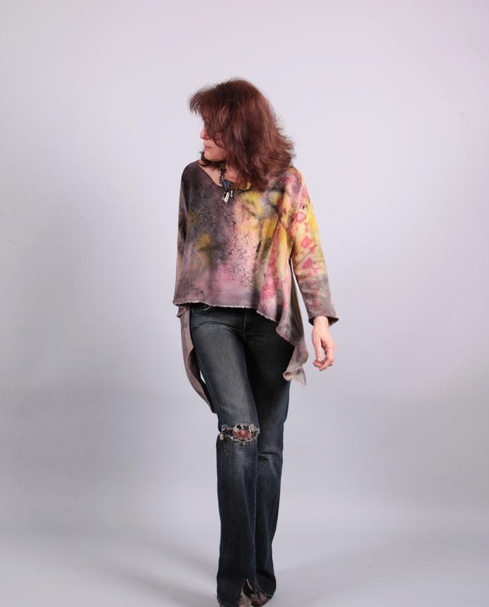'life is easy' loose-fitting layering silk crepe top
