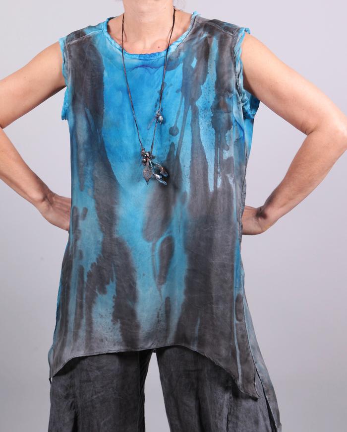 'aim for the sky' heavenly blue hand-painted silk top