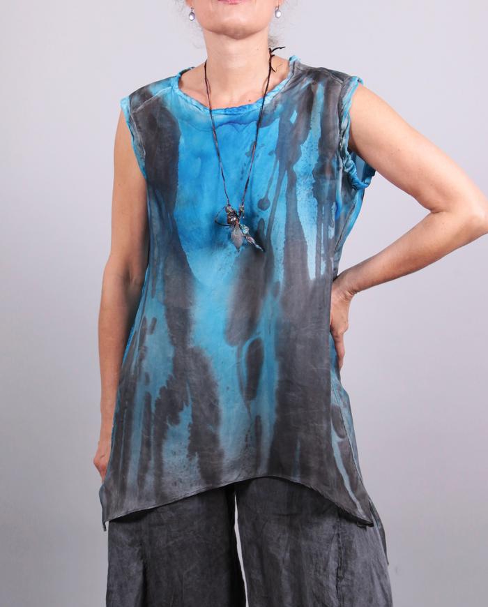 'aim for the sky' heavenly blue hand-painted silk top