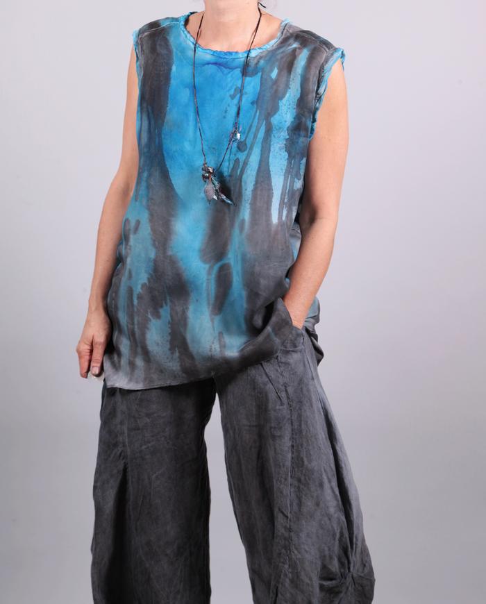 'aim for the sky' heavenly blue hand-painted silk top