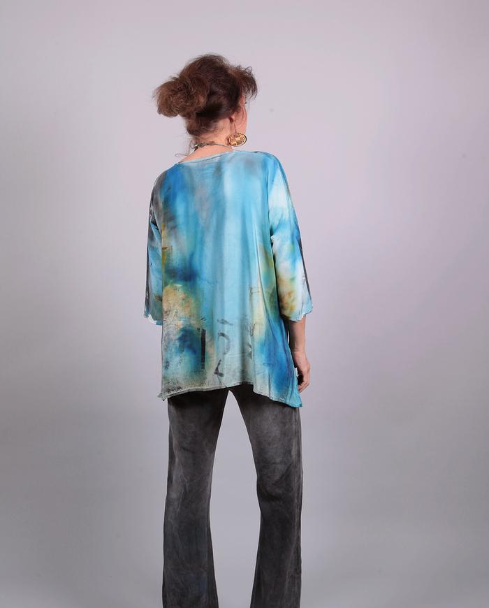 'one, two, the sky is blue' hand-painted silk top