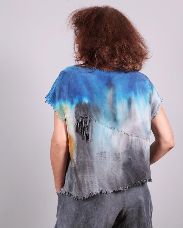 'jumping over puddles' hand-painted top with fringe accents