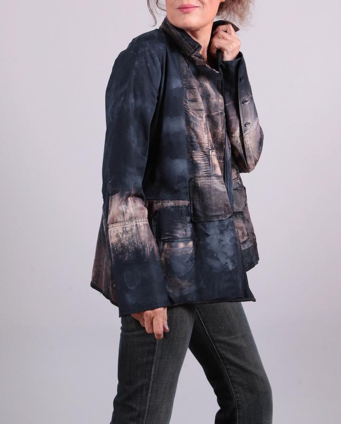 'cubist earthen-wear' abstract painting-to-wear jacket