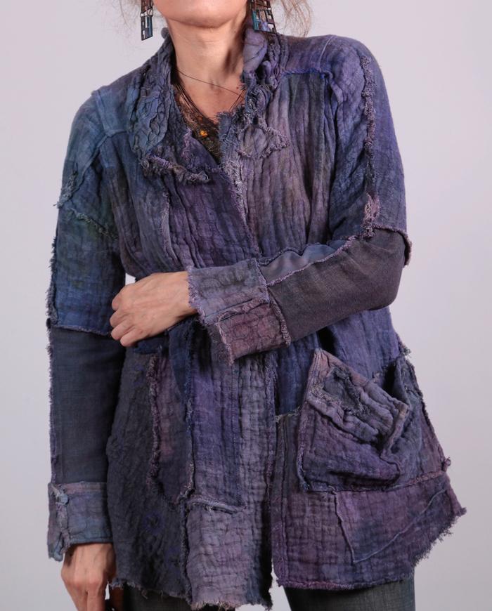 'ripples and pebbles' highly textured pieced-together art jacket