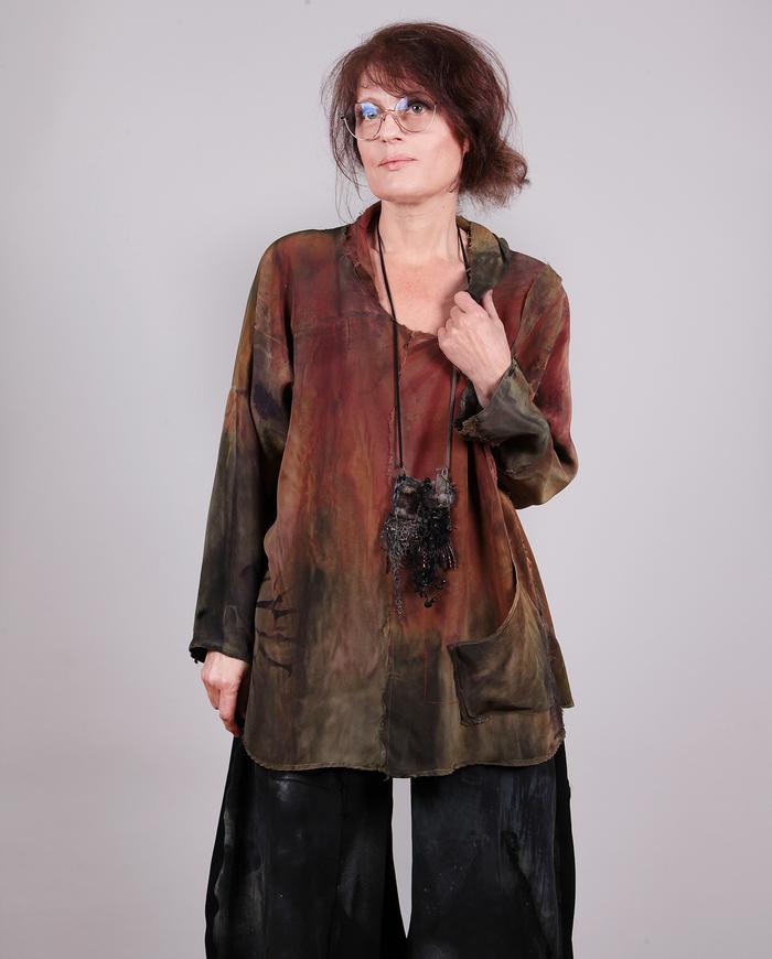 'swooshing leaves' fall palette silk tunic