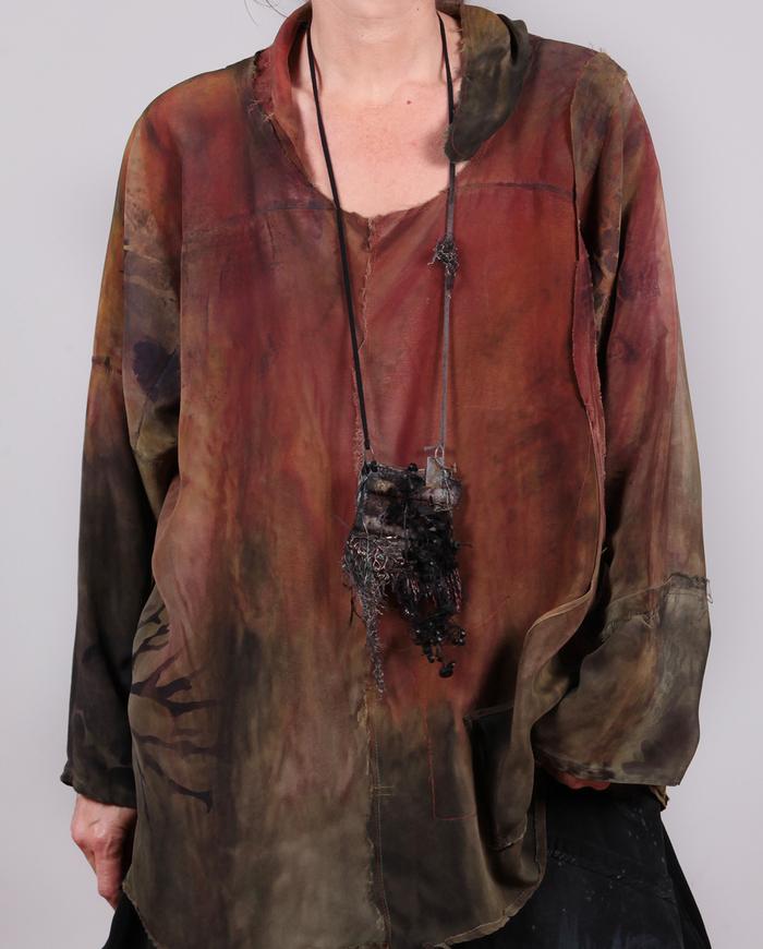 'swooshing leaves' fall palette silk tunic