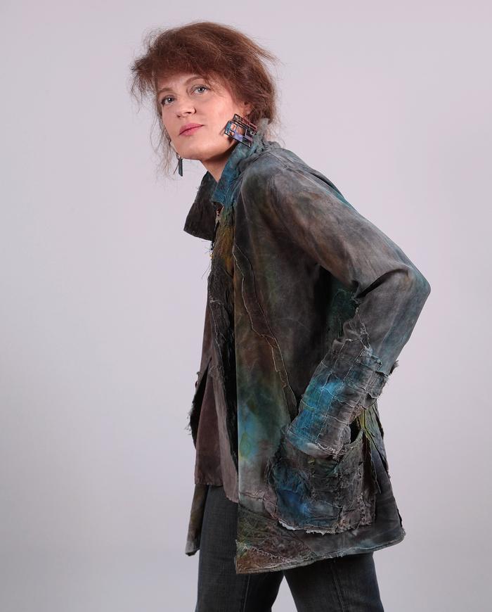 'liquid gems' detailed silk crepe jacket