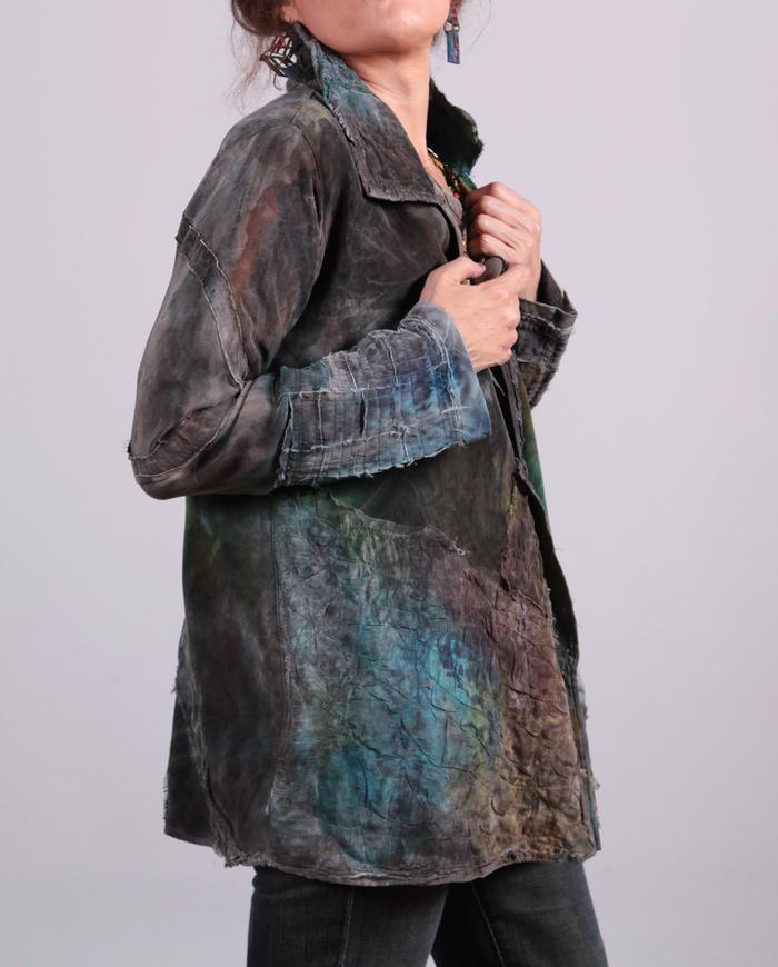 'liquid gems' detailed silk crepe jacket