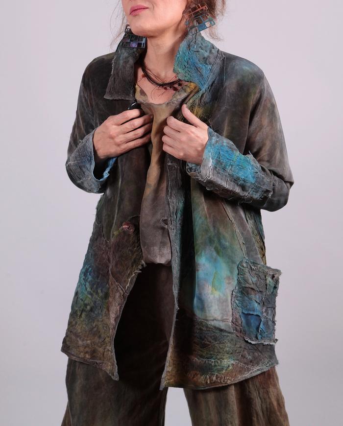 'liquid gems' detailed silk crepe jacket