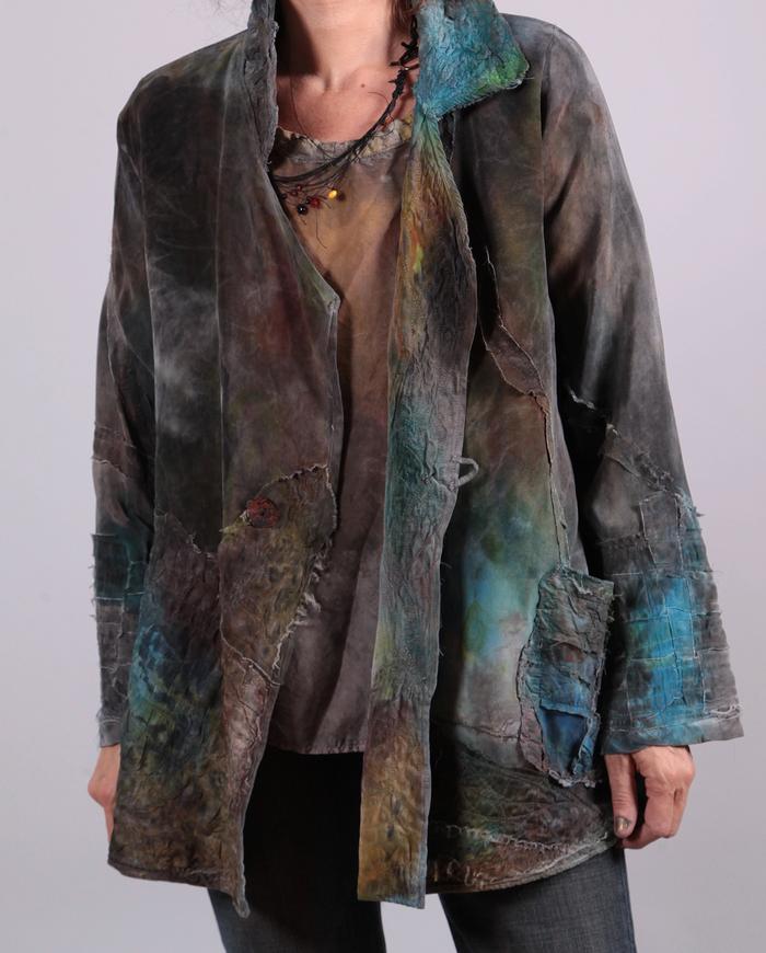 'liquid gems' detailed silk crepe jacket