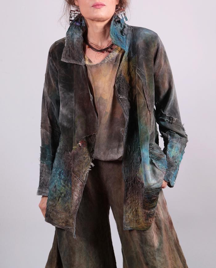 'liquid gems' detailed silk crepe jacket