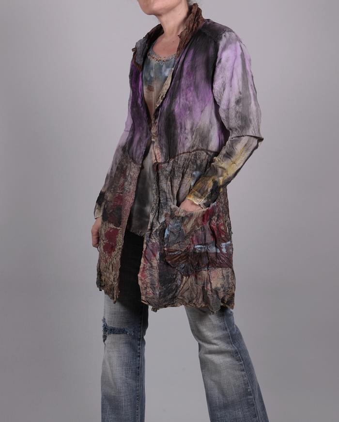 'crinkle up the color' mixed silks hand-painted jacket