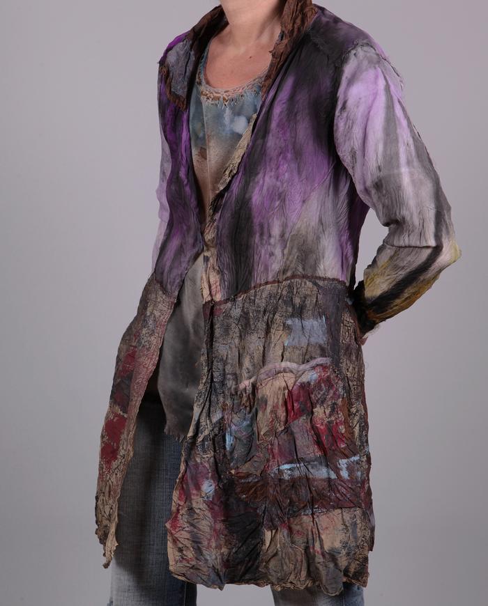 'crinkle up the color' mixed silks hand-painted jacket