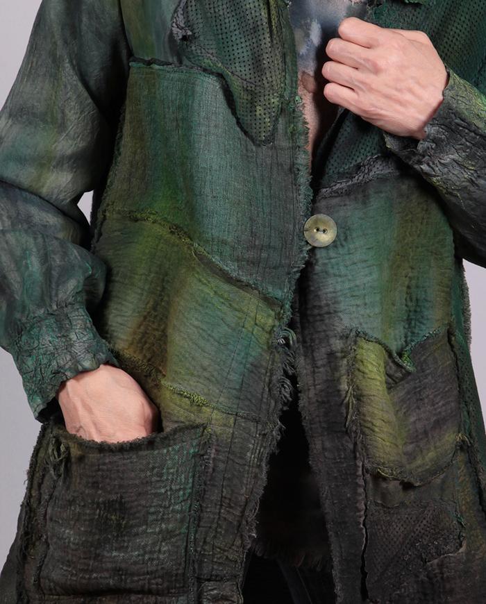 'in a meadow garden' rich greens hand-painted art jacket