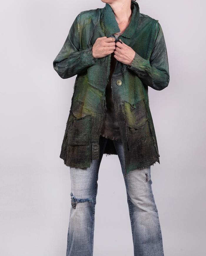 'in a meadow garden' rich greens hand-painted art jacket