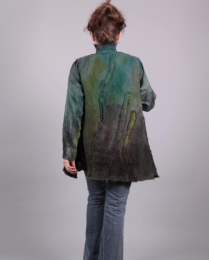 'in a meadow garden' rich greens hand-painted art jacket