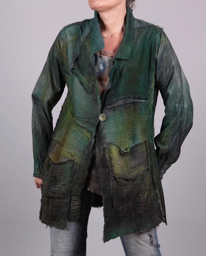 'in a meadow garden' rich greens hand-painted art jacket