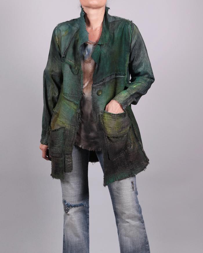 'in a meadow garden' rich greens hand-painted art jacket