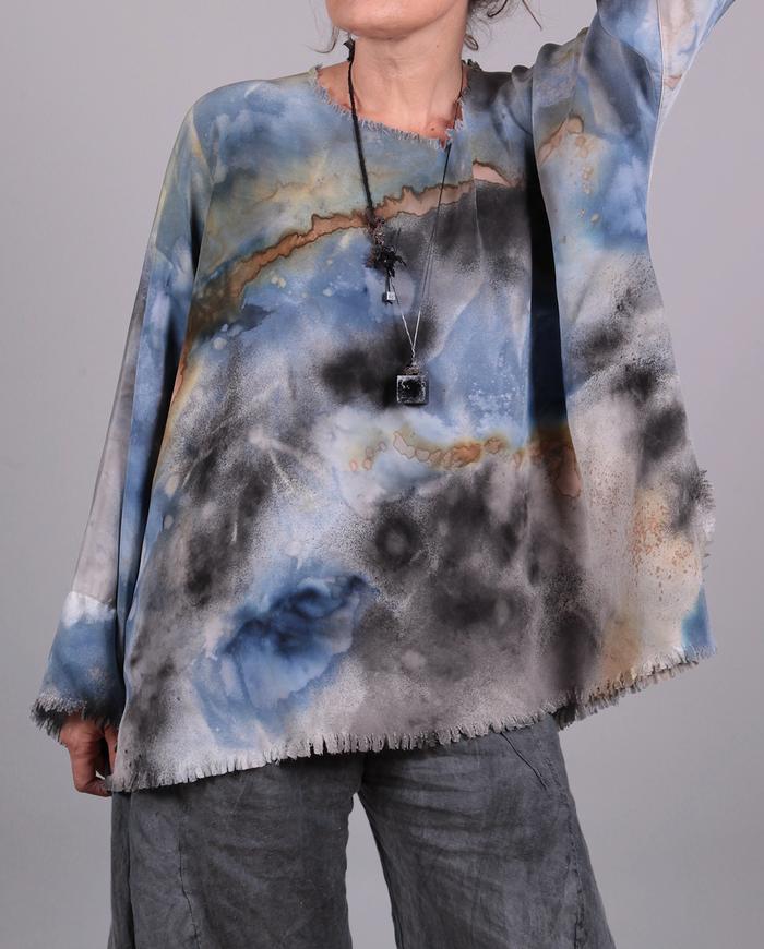'undisturbed dreaming' loose-fitting hand-painted silk top