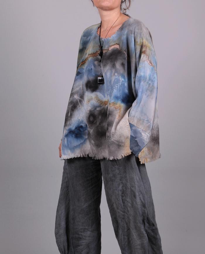 'undisturbed dreaming' loose-fitting hand-painted silk top
