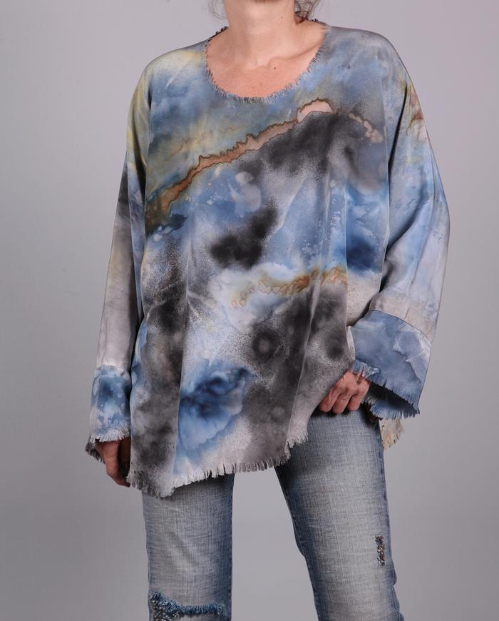 'undisturbed dreaming' loose-fitting hand-painted silk top