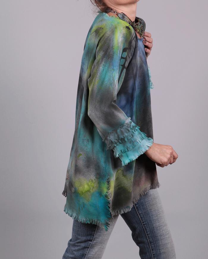 'floating in a turquoise sea' oversized silk blouse