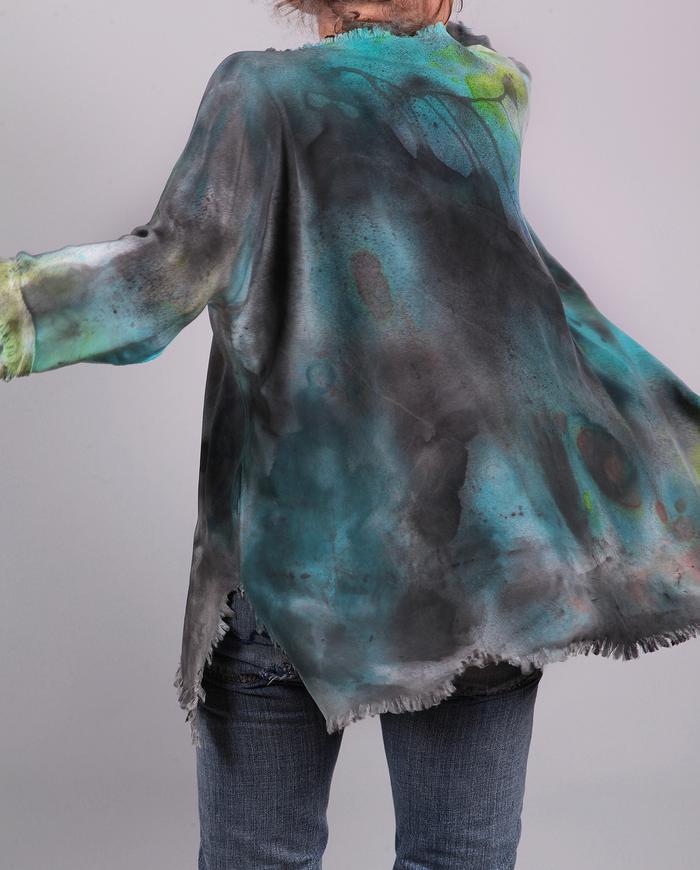 'floating in a turquoise sea' oversized silk blouse