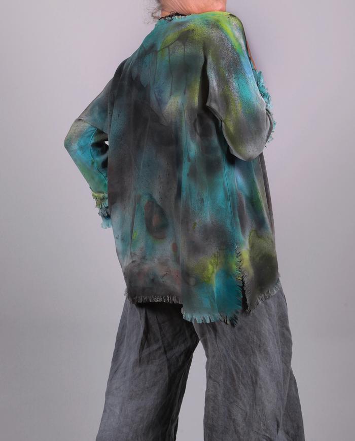 'floating in a turquoise sea' oversized silk blouse