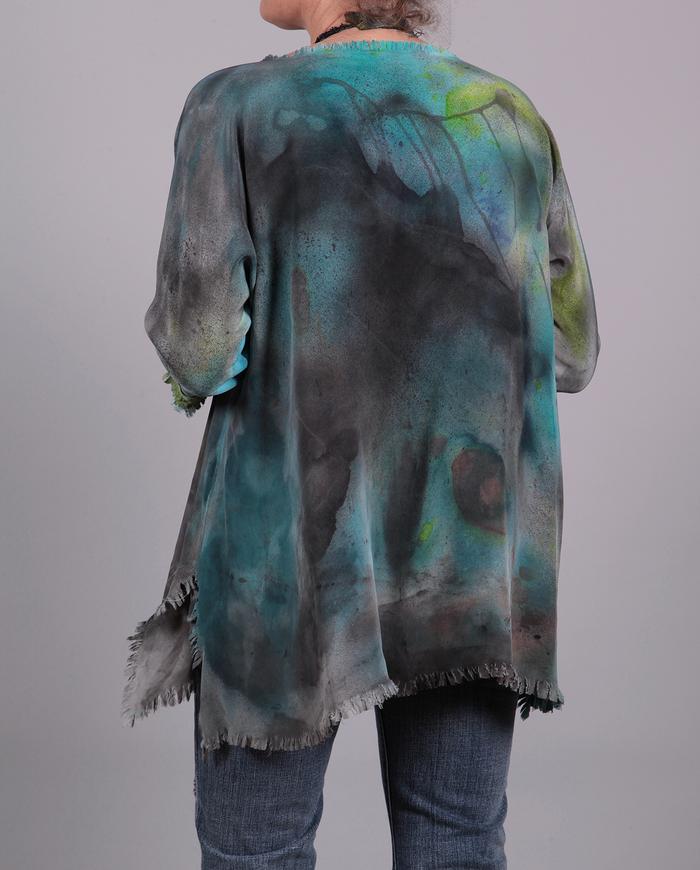 'floating in a turquoise sea' oversized silk blouse